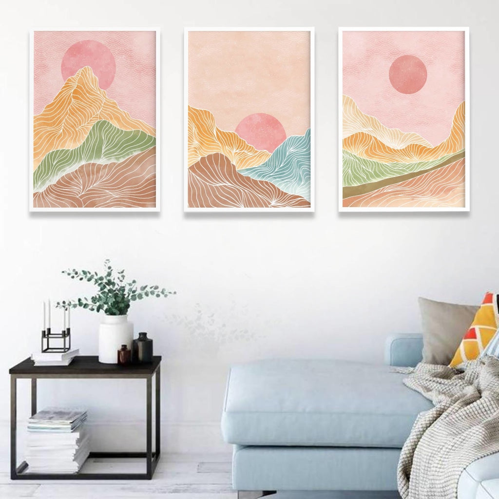 Shades Of Land - Minimal 3 Panels Art Frame For Wall Decor- Funkydecors Xs / White Posters Prints &