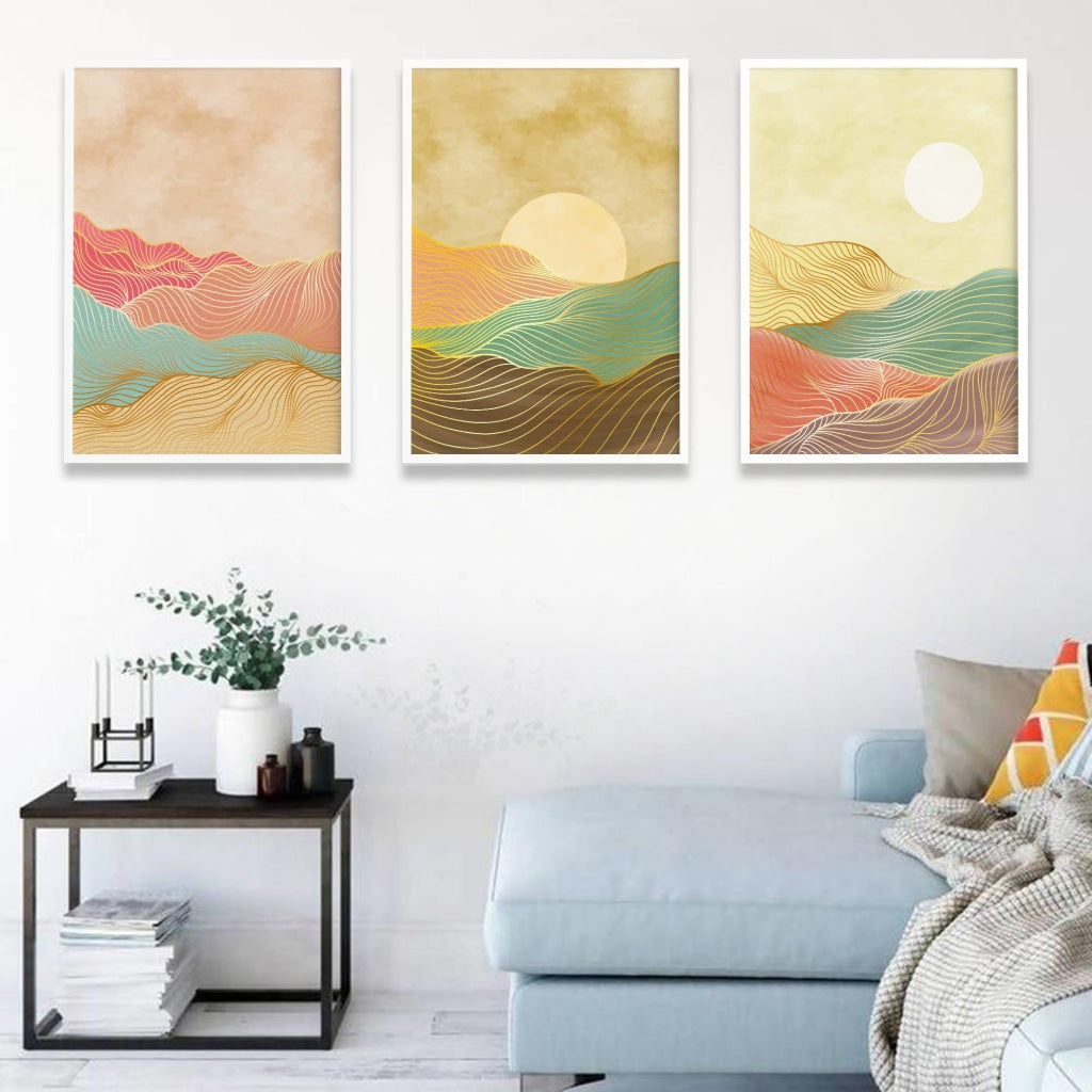 Shades Of Land - Minimal 3 Panels Art Frame For Wall Decor- Funkydecors Xs / White Posters Prints &