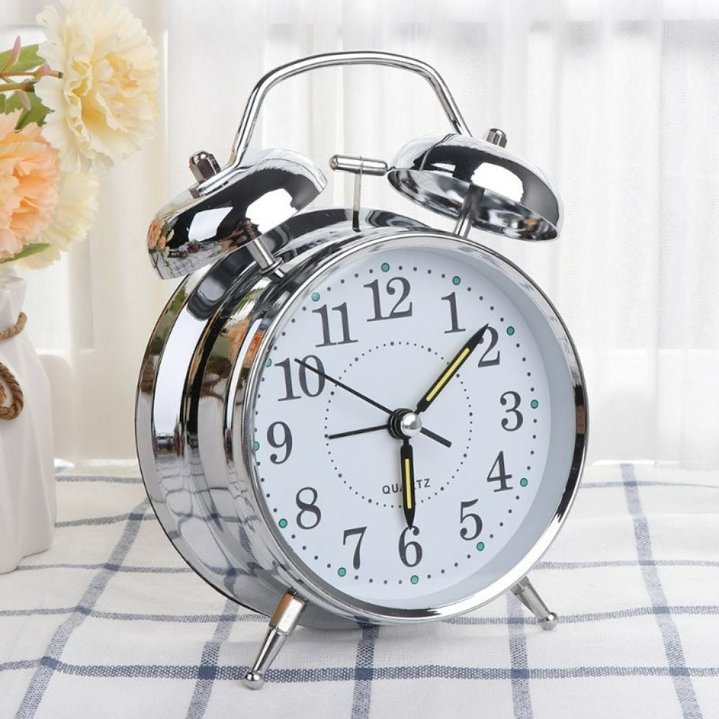 Silver Retro Style Alarm Kids Room Table Clock For Home And Office Decor-Funkydecors Clocks