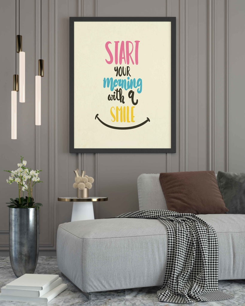 Start Your Morning With A Smile - Motivation Quotes Art Frame For Wall Decor- Funkydecors Xs / Black
