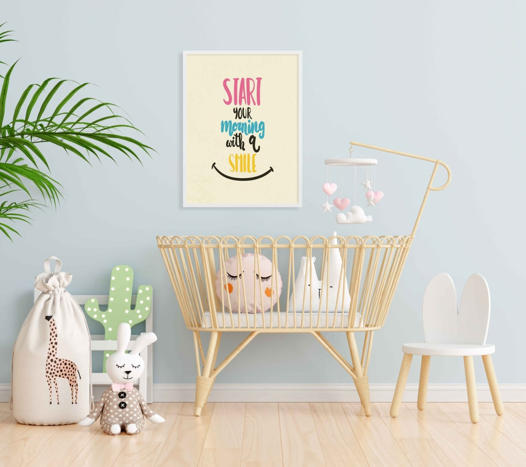 Start Your Morning With A Smile - Motivation Quotes Art Frame For Wall Decor- Funkydecors Xs / White