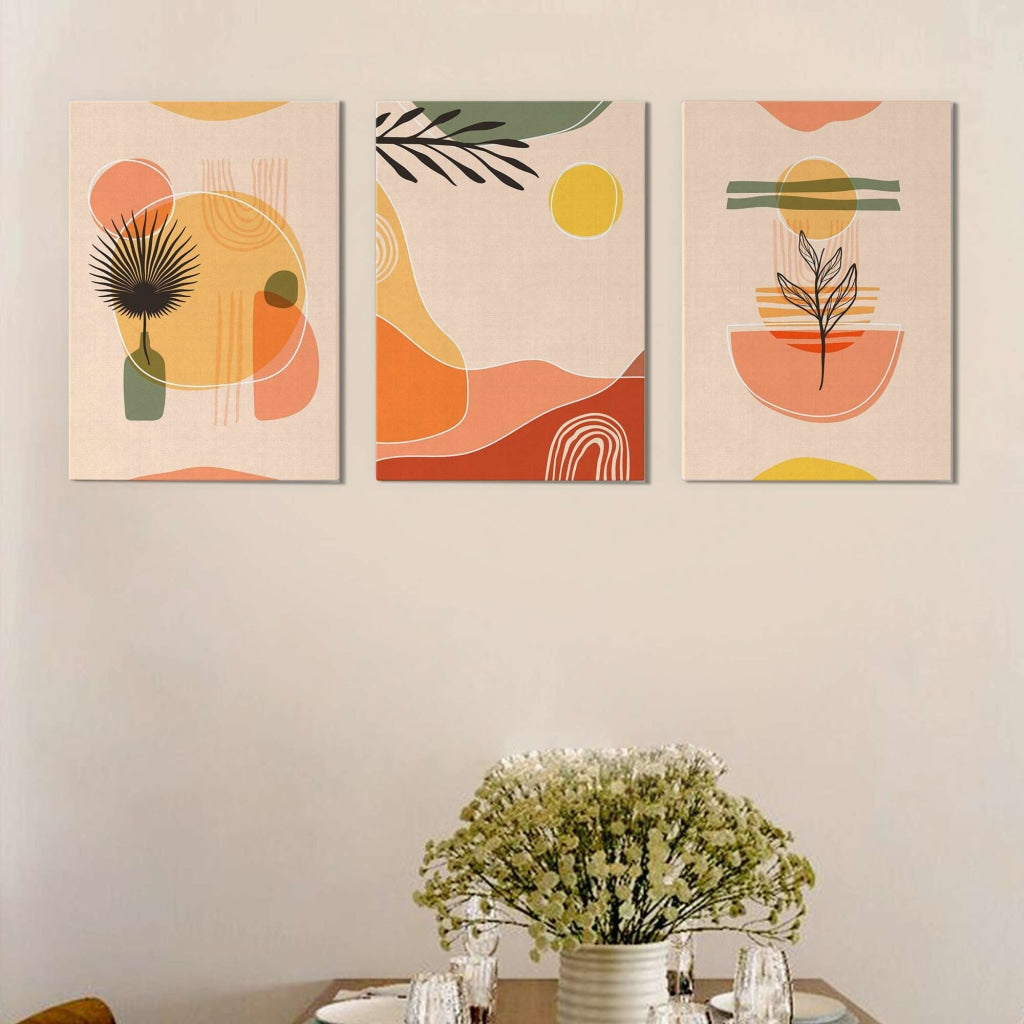 Summer Blossom - Abstract 3 Panels Art Frame For Wall Decor- Funkydecors Xs / Canvas Posters Prints