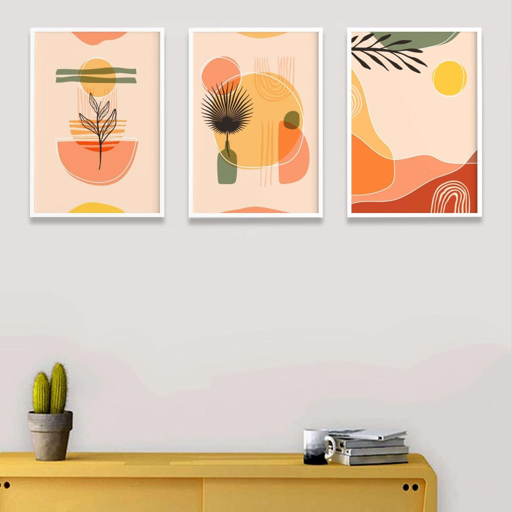 Summer Blossom - Abstract 3 Panels Art Frame For Wall Decor- Funkydecors Xs / White Posters Prints &