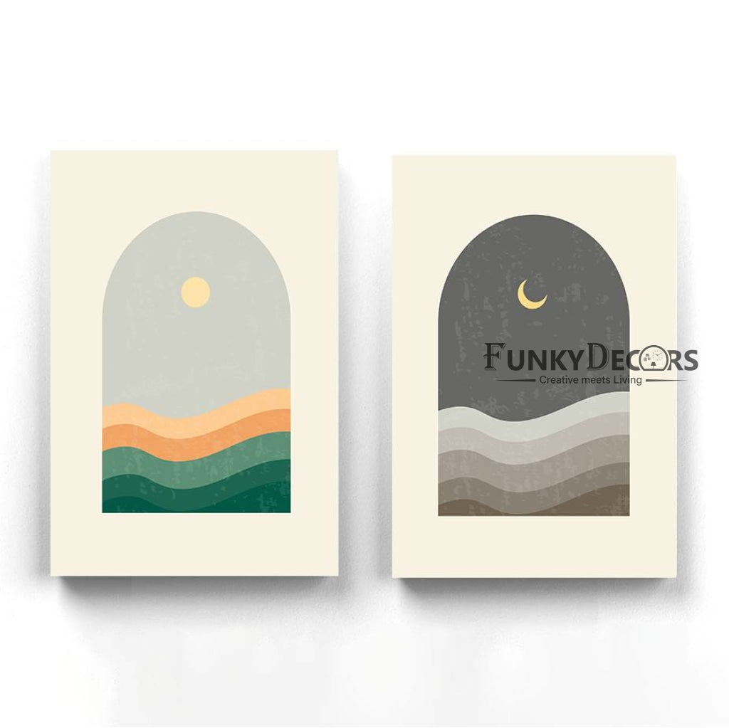 Sun And Moon - Minimal 2 Panels Art Frame For Wall Decor- Funkydecors Posters Prints & Visual