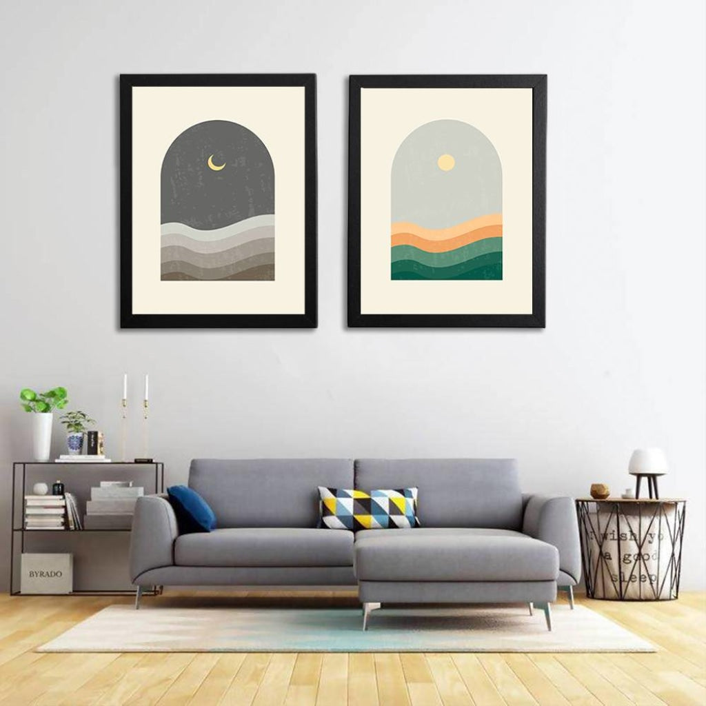 Sun And Moon - Minimal 2 Panels Art Frame For Wall Decor- Funkydecors Xs / Black Posters Prints &