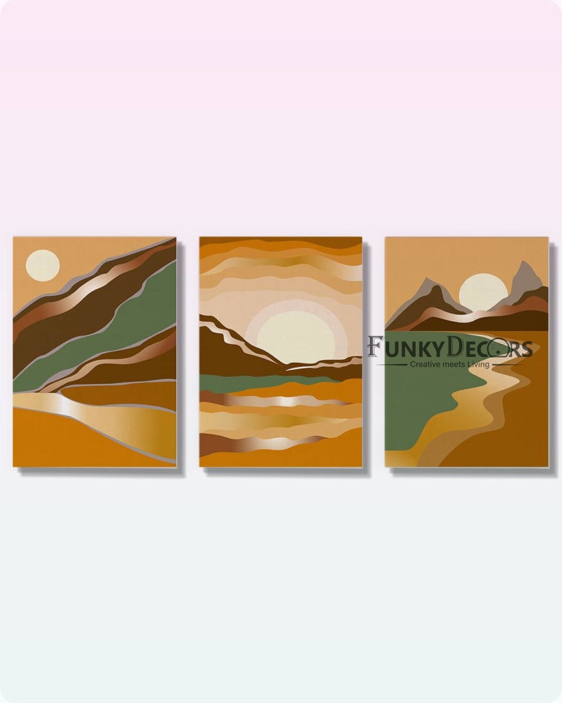 Sunrise - Abstract 3 Panels Art Frame For Wall Decor- Funkydecors Posters Prints & Visual Artwork