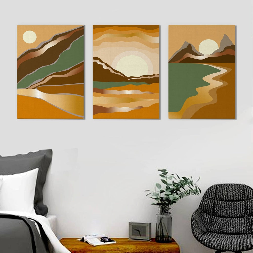 Sunrise - Abstract 3 Panels Art Frame For Wall Decor- Funkydecors Xs / Canvas Posters Prints &