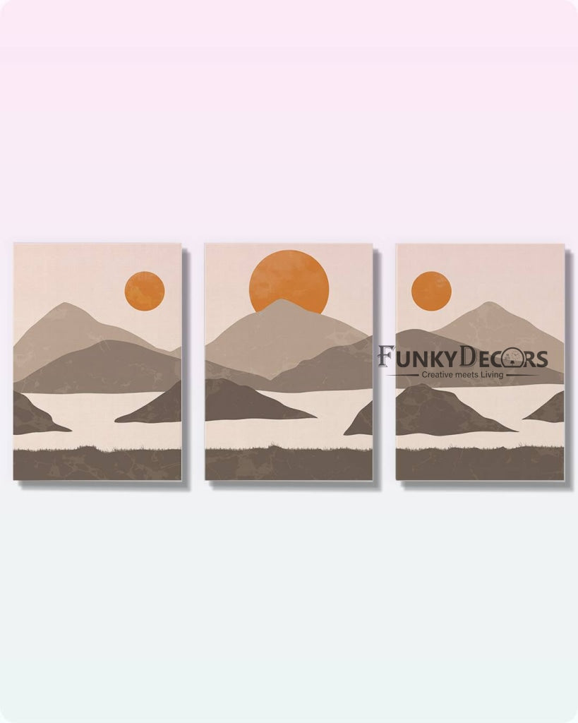 Sunset - Abstract 3 Panels Art Frame For Wall Decor- Funkydecors Posters Prints & Visual Artwork
