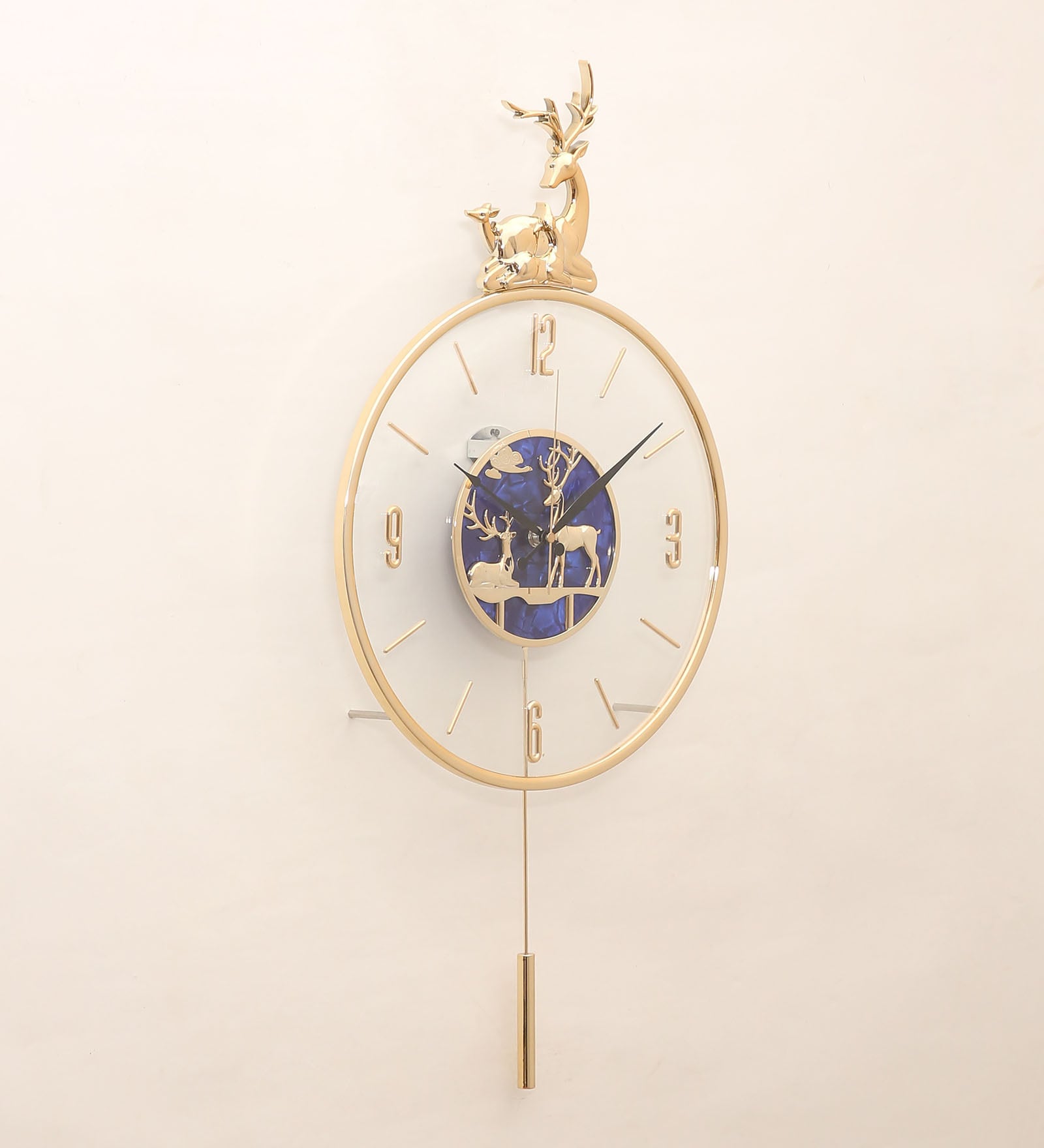 FunkyDecors Multicolor Minimal Transparent Reindeer Pendulum Wall Clock , Wall Watch , Wall Decor for Home Office Decor and Gifts 60 CM Tall