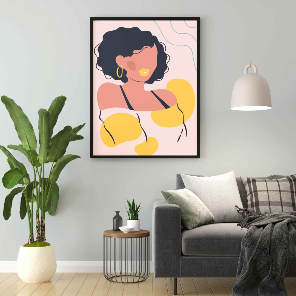 The Art Of Yellow- Women Portrait Frame For Wall Decor- Funkydecors Xs / Black Posters Prints &