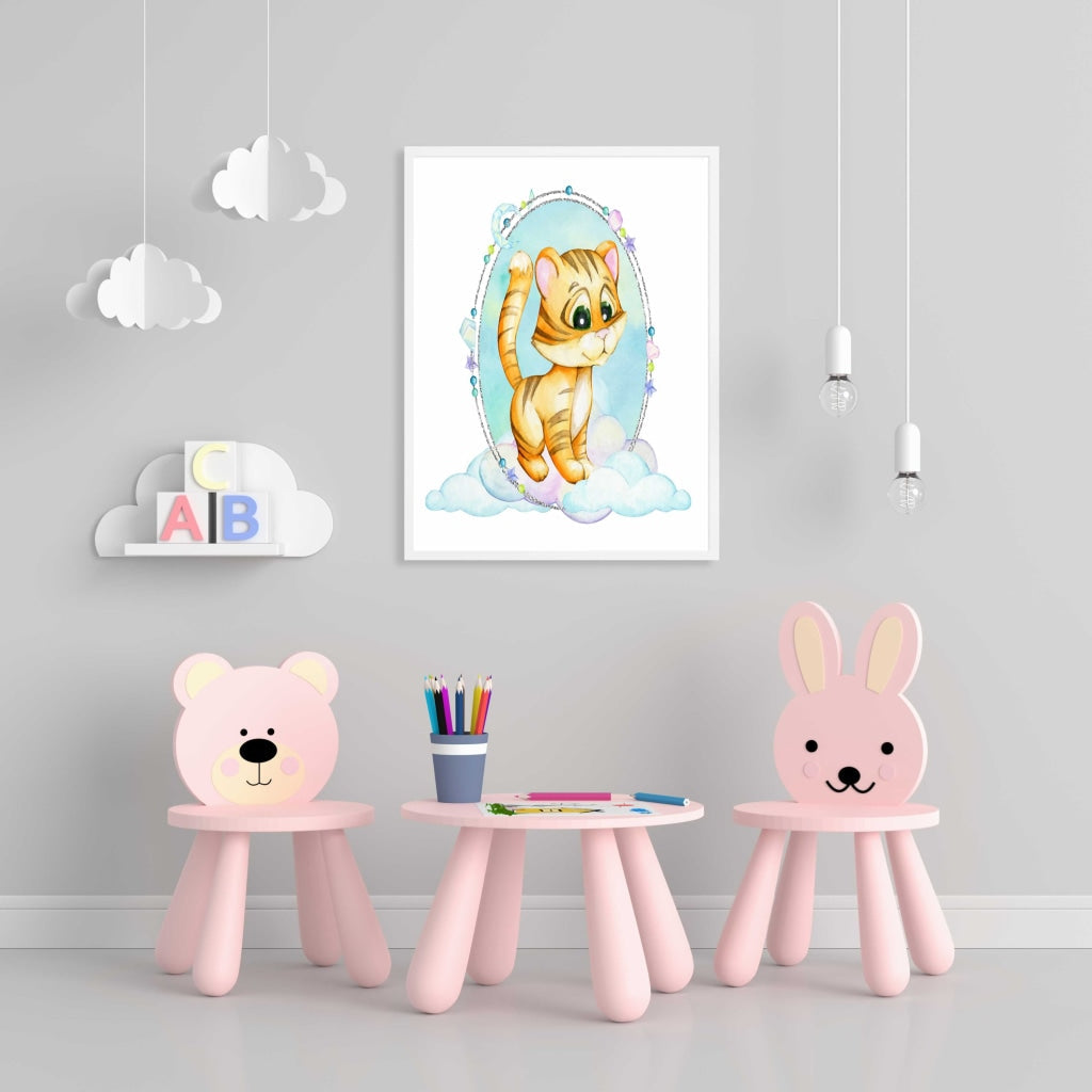 The Endearing Kitty - Nursery Art Frame For Wall Decor- Funkydecors Xs / White Posters Prints &