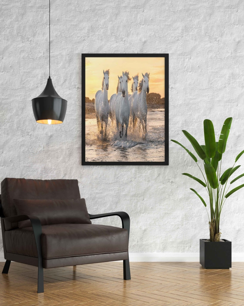 The White Horse - Animal Art Frame For Wall Decor- Funkydecors Xs / Black Posters Prints & Visual