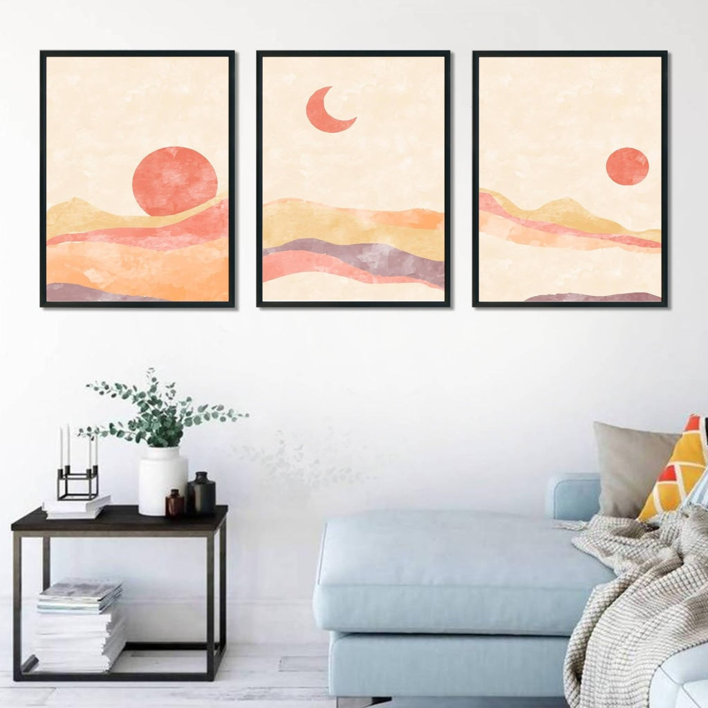 Under The Moon- Abstract 3 Panels Art Frame For Wall Decor- Funkydecors Xs / Black Posters Prints &