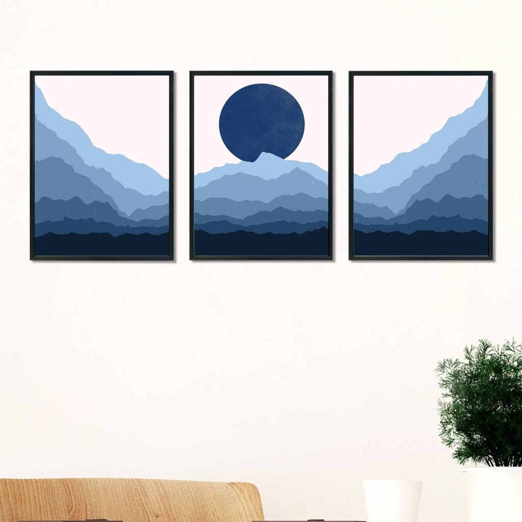 Wave Of Mountains - Abstract 3 Panels Art Frame For Wall Decor- Funkydecors Xs / Black Posters