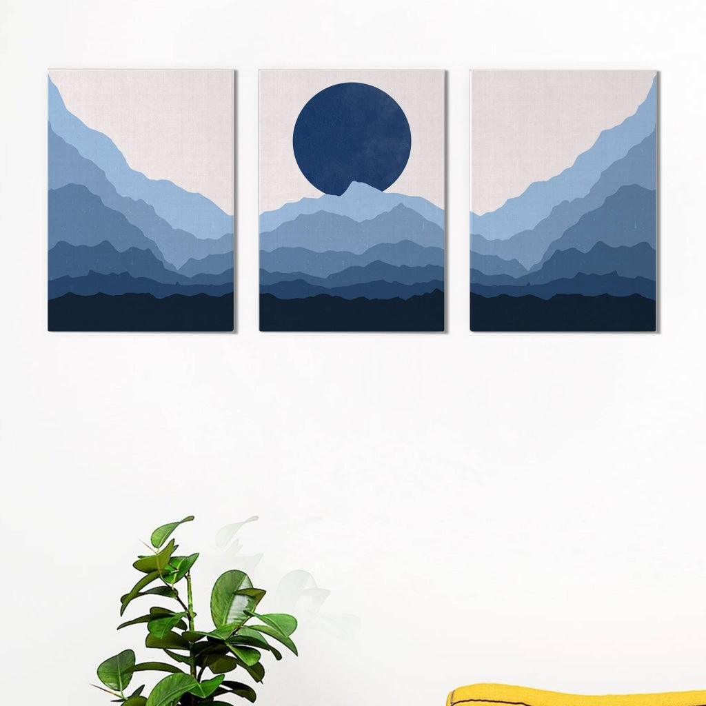 Wave Of Mountains - Abstract 3 Panels Art Frame For Wall Decor- Funkydecors Xs / Canvas Posters