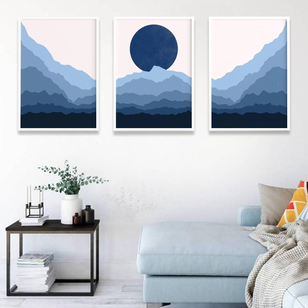 Wave Of Mountains - Abstract 3 Panels Art Frame For Wall Decor- Funkydecors Xs / White Posters