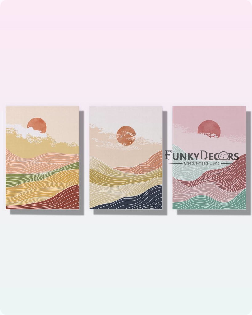 Wavy Strings - Minimal 3 Panels Art Frame For Wall Decor- Funkydecors Posters Prints & Visual