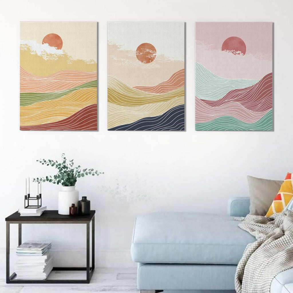 Wavy Strings - Minimal 3 Panels Art Frame For Wall Decor- Funkydecors Xs / Canvas Posters Prints &