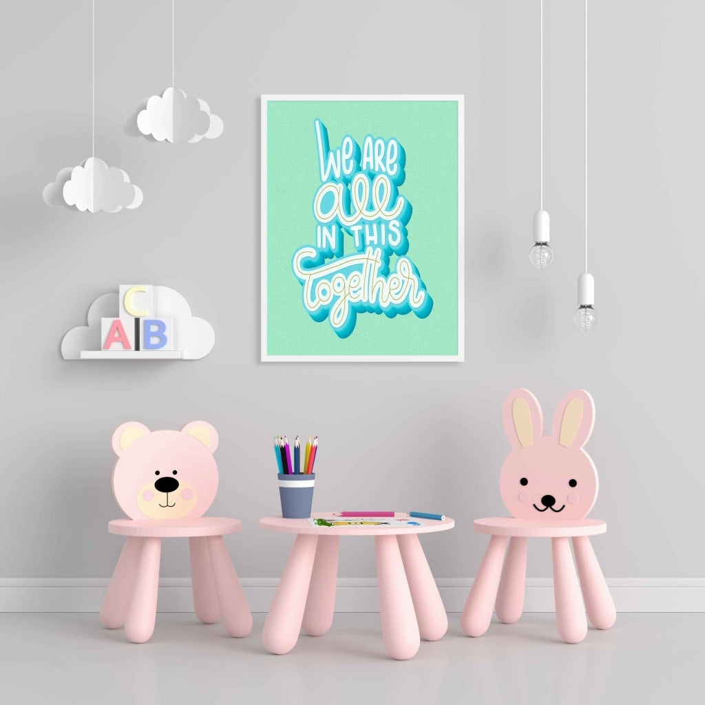 We Are All In This Together - Motivation Quotes Art Frame For Wall Decor- Funkydecors Xs / White