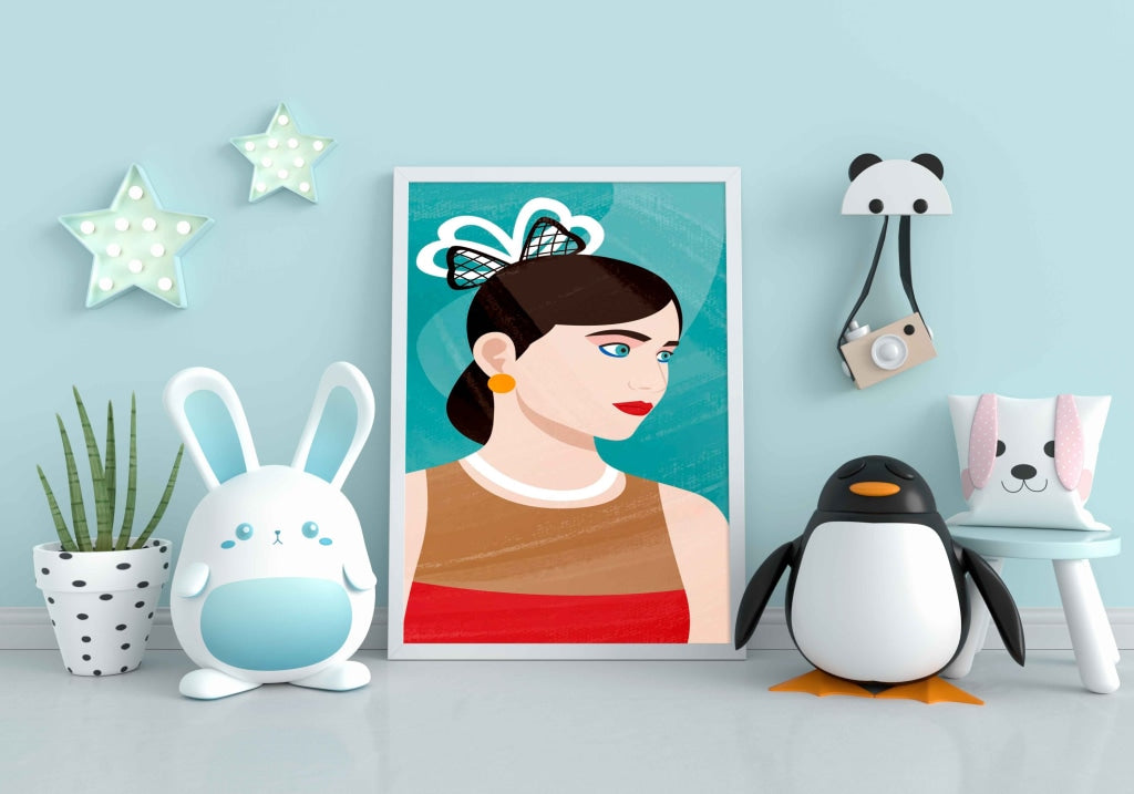 Women Aesthetic Headgear Portrait Art Frame For Wall Decor- Funkydecors Xs / White Posters Prints &