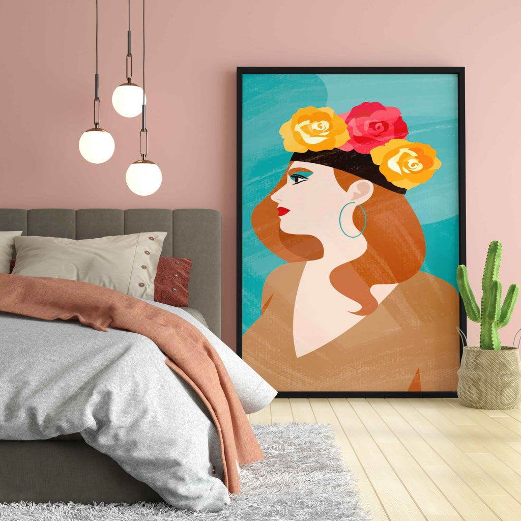 Women With Floral Crown Portrait Art Frame For Wall Decor- Funkydecors Xs / Black Posters Prints &