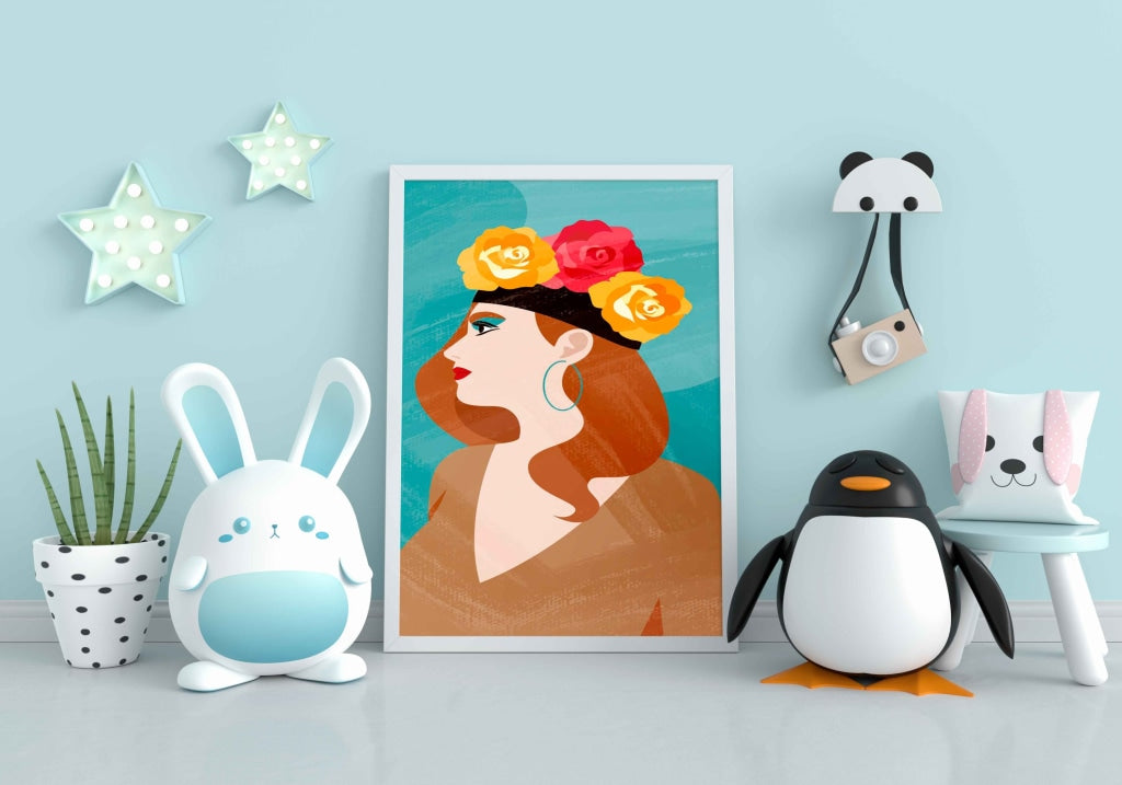 Women With Floral Crown Portrait Art Frame For Wall Decor- Funkydecors Xs / White Posters Prints &