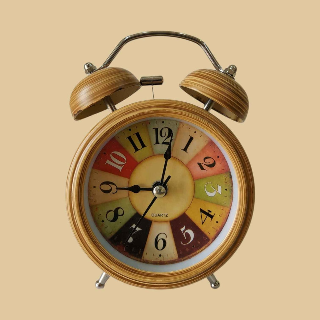 Wooden Texture Assorted Design Royal Retro Style Alarm Kids Room Table Clock-Funkydecors Clocks