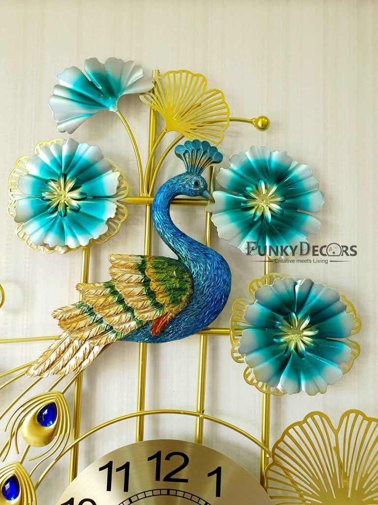 3D Designer Big Peacock Colorful Metal Wall Clock- Funkytradition