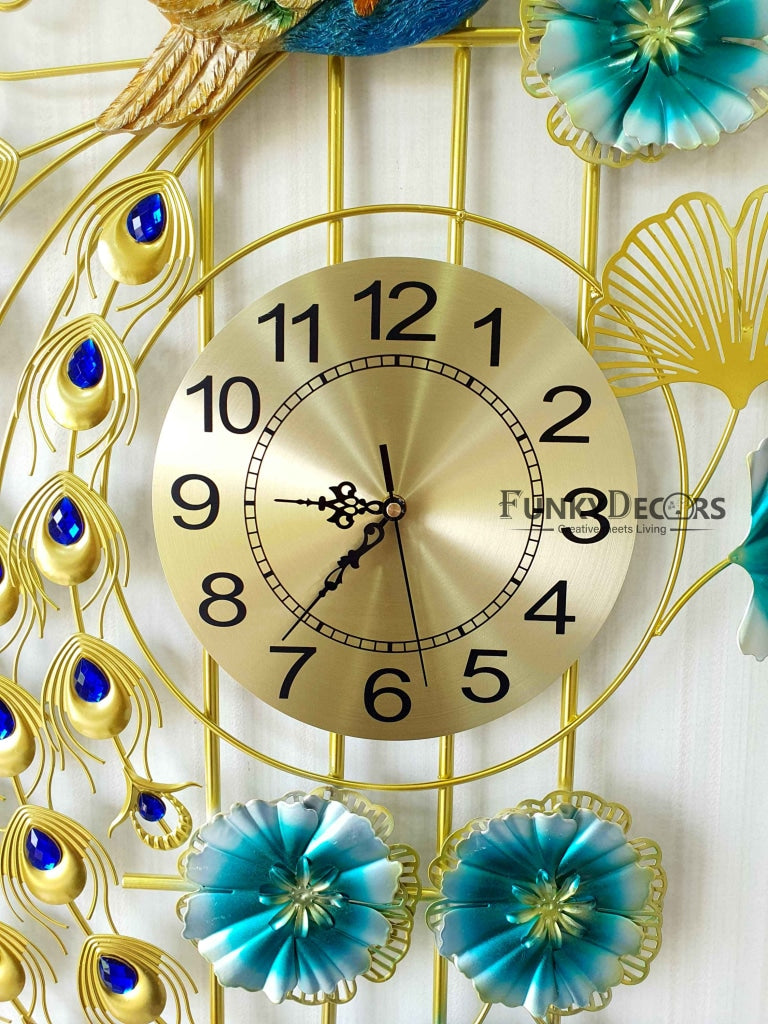 3D Designer Big Peacock Colorful Metal Wall Clock- Funkytradition