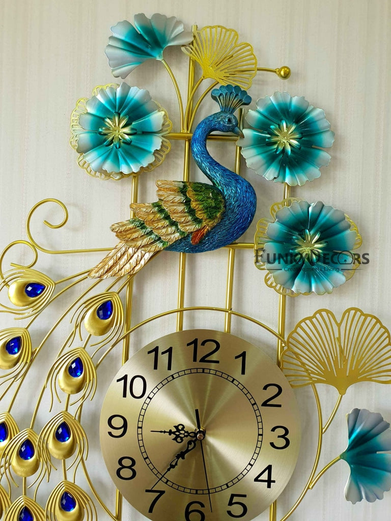 3D Designer Big Peacock Colorful Metal Wall Clock- Funkytradition