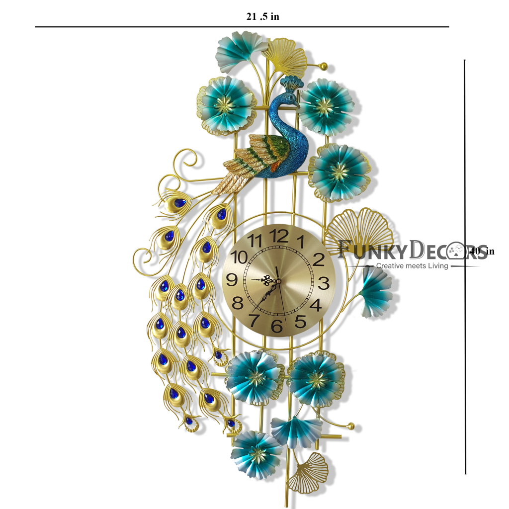 3D Designer Big Peacock Colorful Metal Wall Clock- Funkytradition Clocks