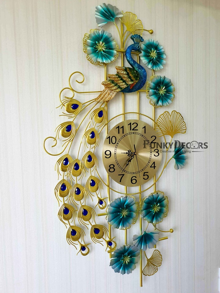 3D Designer Big Peacock Colorful Metal Wall Clock- Funkytradition