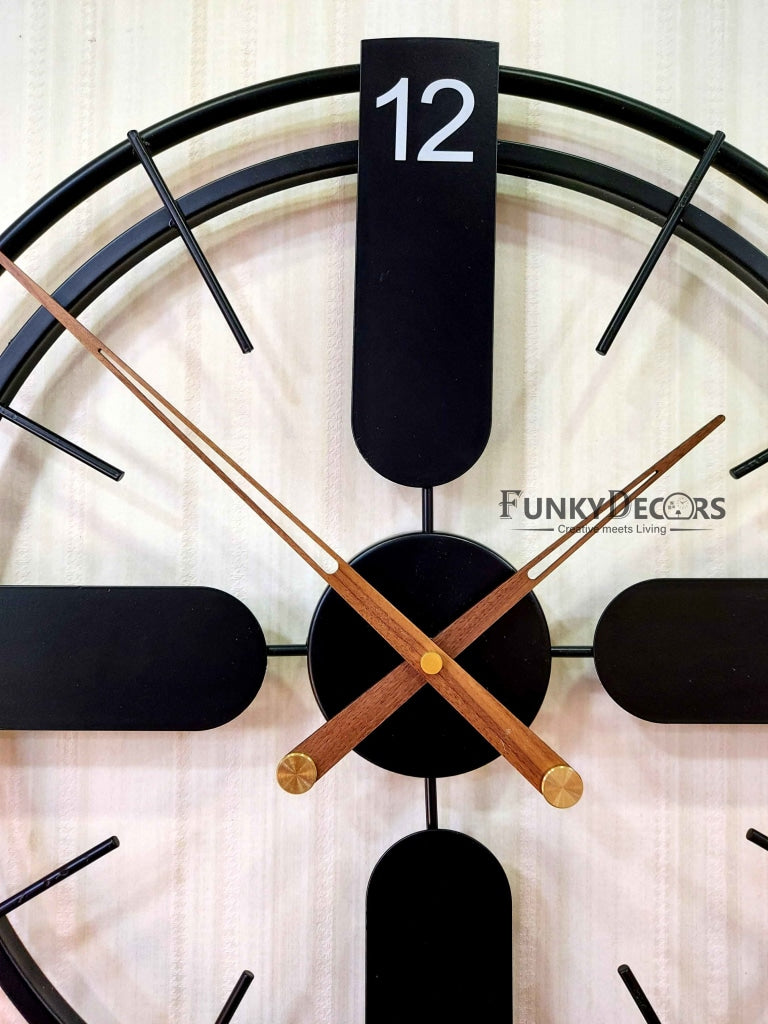Decorative Metal Clock With Wooden Needles Wall - Funkytradition