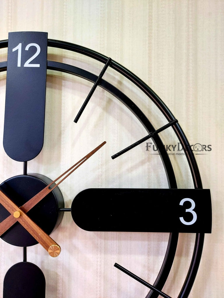 Decorative Metal Clock With Wooden Needles Wall - Funkytradition