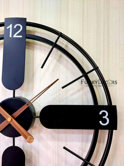 Decorative Metal Clock With Wooden Needles Wall - Funkytradition