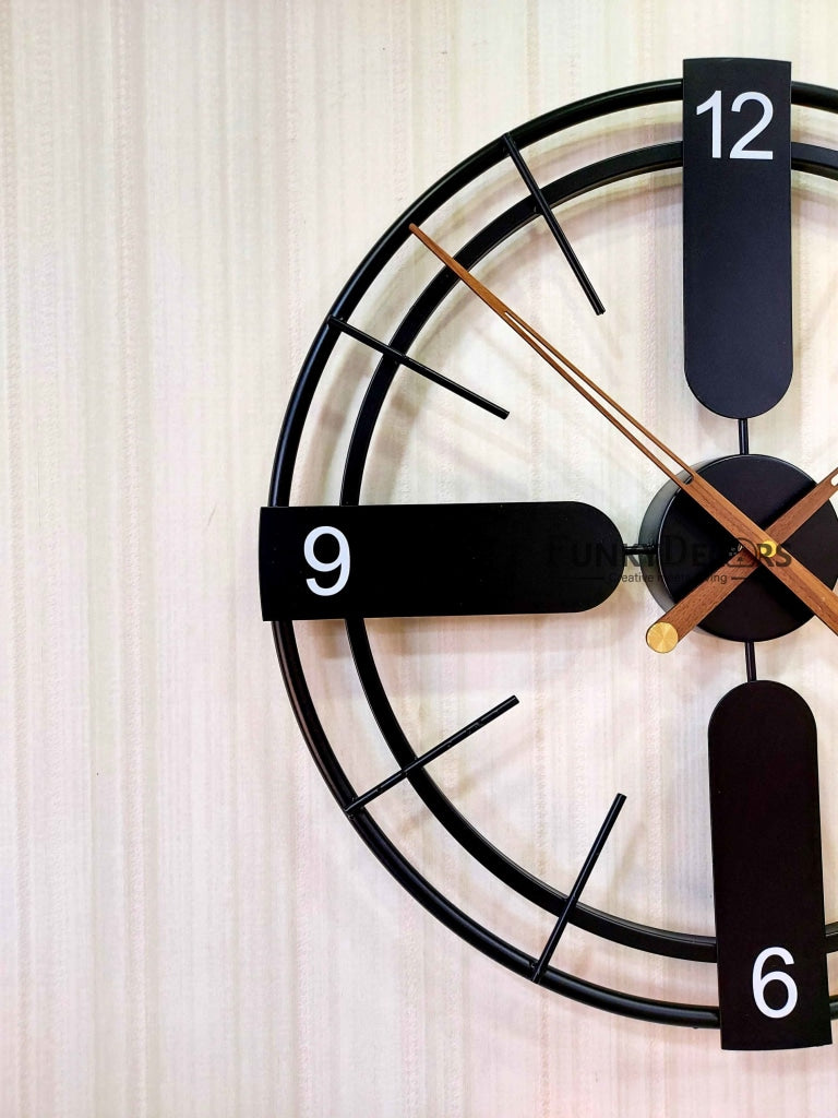Decorative Metal Clock With Wooden Needles Wall - Funkytradition