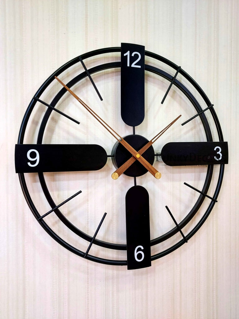 Decorative Metal Clock With Wooden Needles Wall - Funkytradition