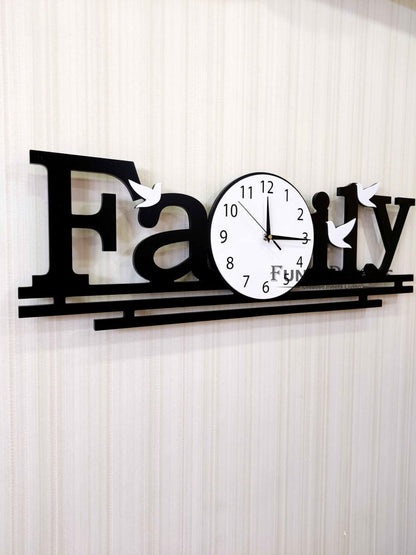 Designer Black Engineered Wood Family Analog Wall Clock- Funkytradition