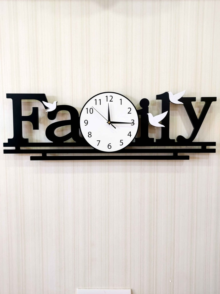 Designer Black Engineered Wood Family Analog Wall Clock- Funkytradition