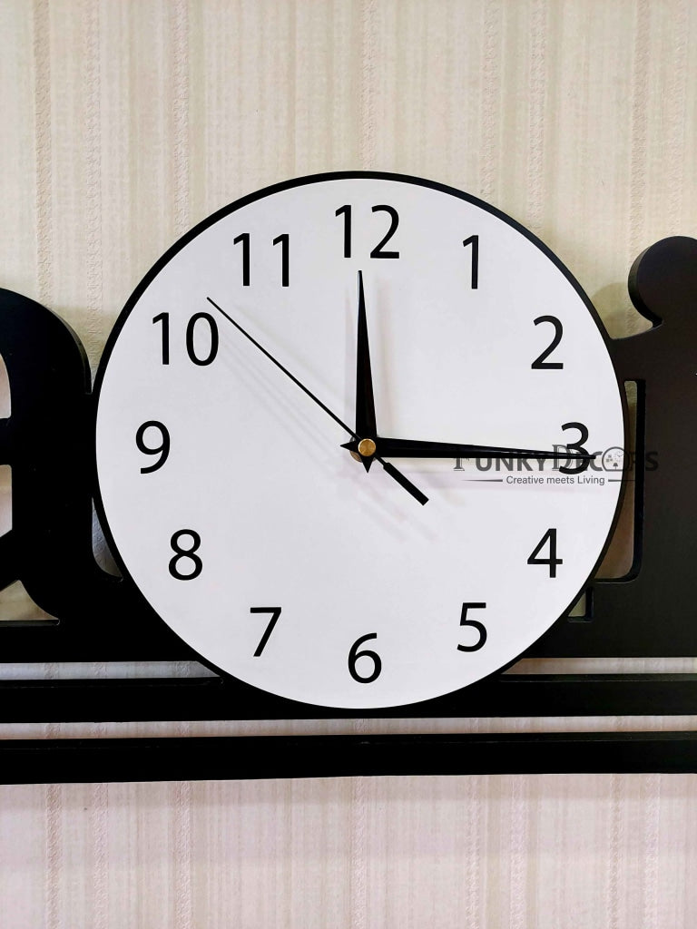 Designer Black Engineered Wood Family Analog Wall Clock- Funkytradition