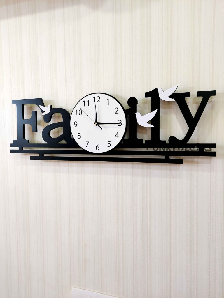 Designer Black Engineered Wood Family Analog Wall Clock- Funkytradition