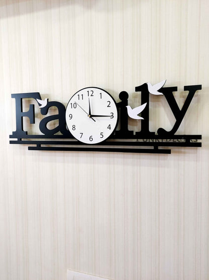 Designer Black Engineered Wood Family Analog Wall Clock- Funkytradition