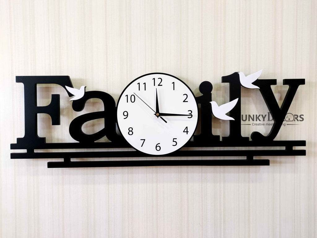 Designer Black Engineered Wood Family Analog Wall Clock- Funkytradition
