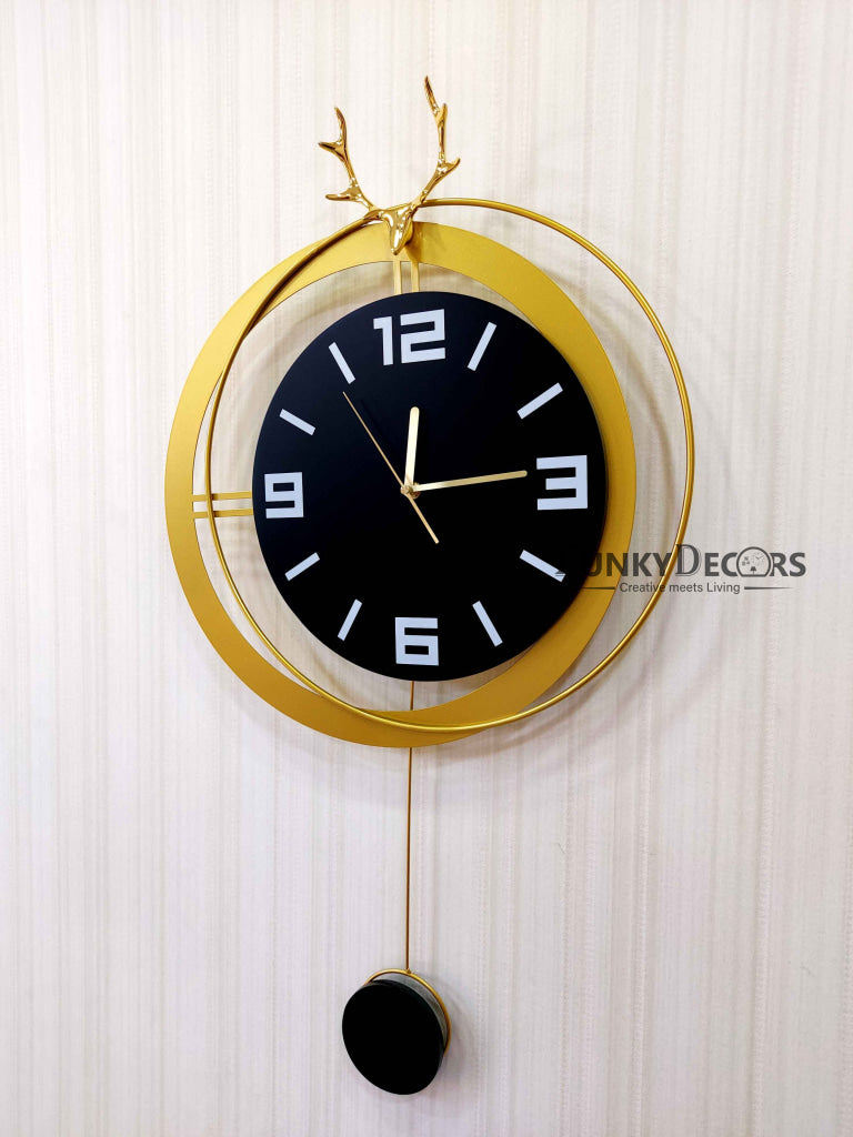 European Style Reindeer Nordic Silent Movement Pendulum Wall Clock- FunkyDecors Clocks