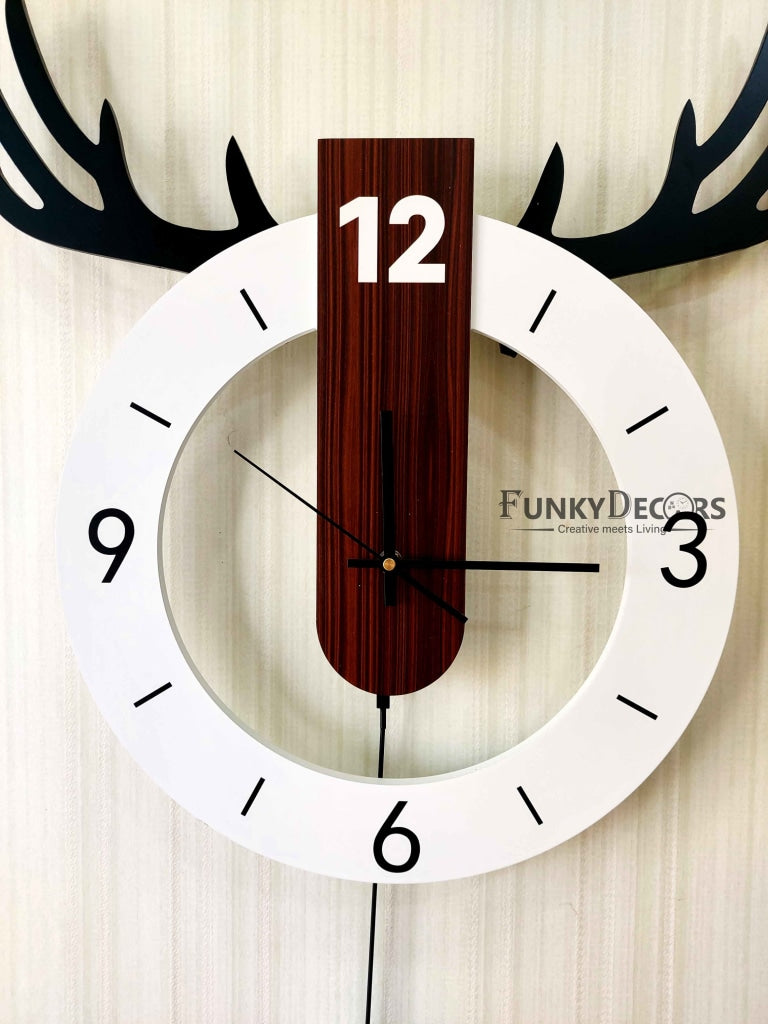 European Style Reindeer Nordic Silent Movement Pendulum Wall Clock- FunkyDecors Clocks