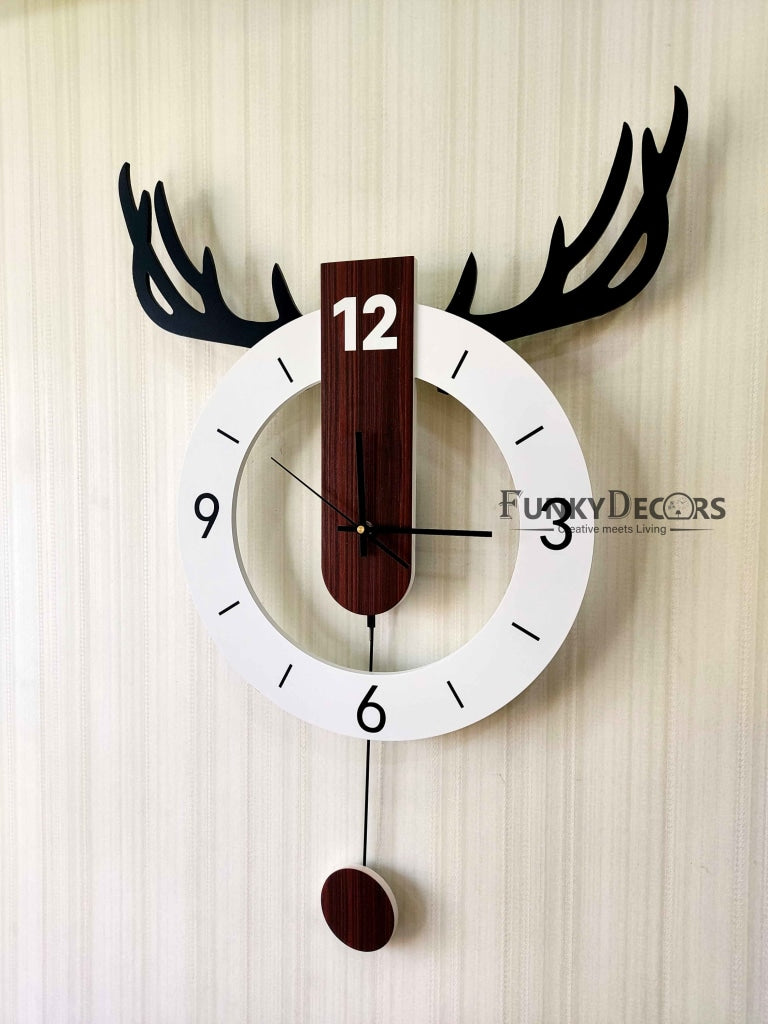 European Style Reindeer Nordic Silent Movement Pendulum Wall Clock- FunkyDecors Clocks