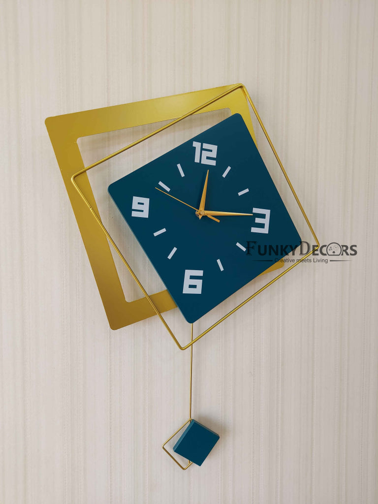 European Style Square Nordic Silent Movement Pendulum Wall Clock- Funkytradition Clocks