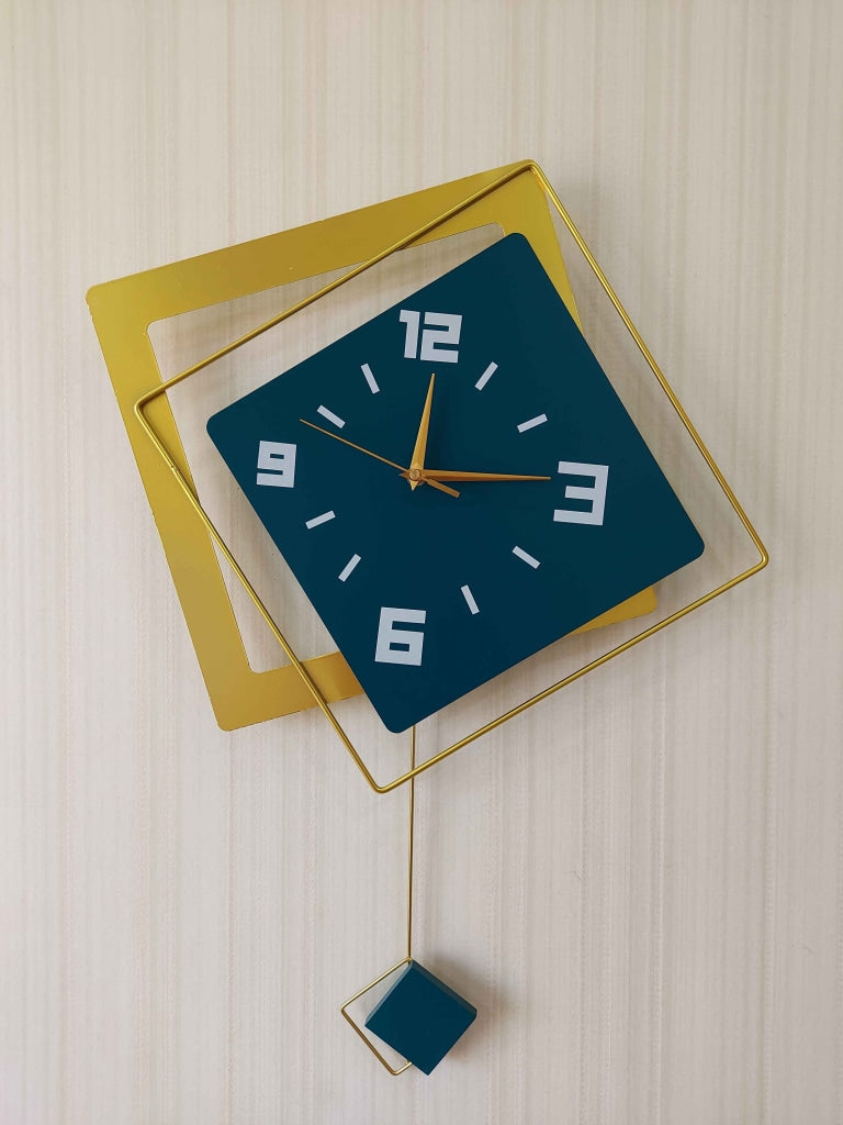 European Style Square Nordic Silent Movement Pendulum Wall Clock- Funkytradition Clocks