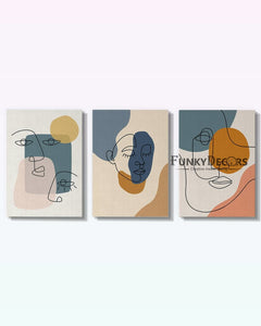Face Line 3 Panels Art Frame For Wall Decor- Funkydecors Posters Prints & Visual Artwork