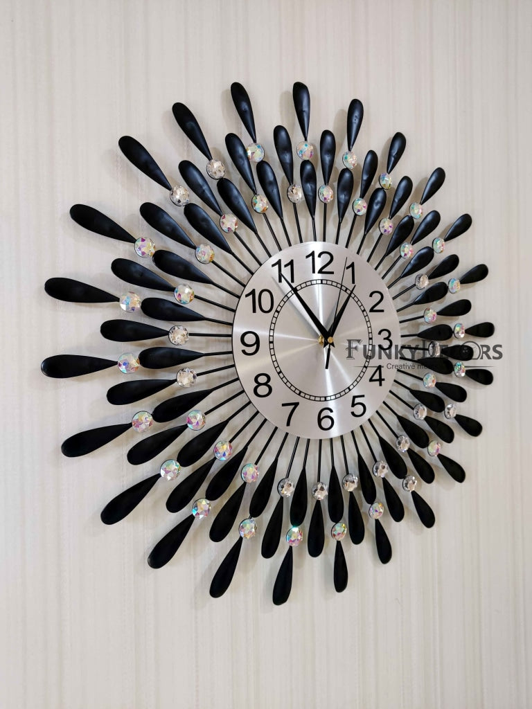Funkytradition 3D Black Flower Wall Clock Watch Decor For Home Office And Gifts 62 Cm Tall Clocks